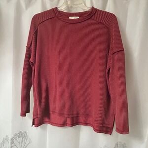 Zenana Womens Large/XLarge‎ Red Waffle Knit Long Sleeve Tunic Top Relaxed Fit